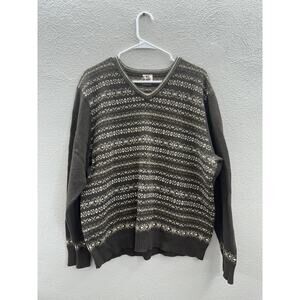 Old Navy Mens Sweater Size XXL Brown Fair Isle Long Sleeve V-Neck Vintage Wool